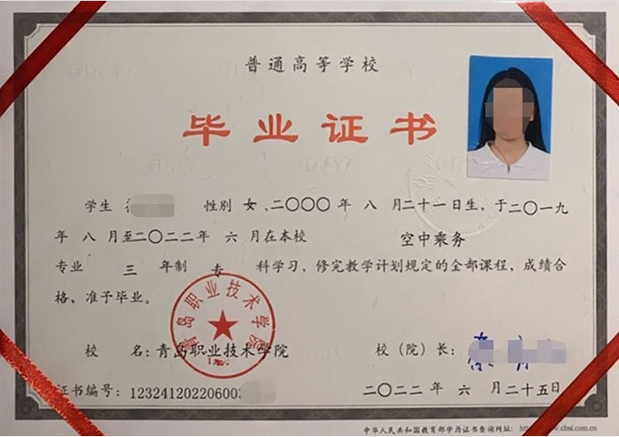 潮州市潮安青岛职业技术学院毕业证样本图片